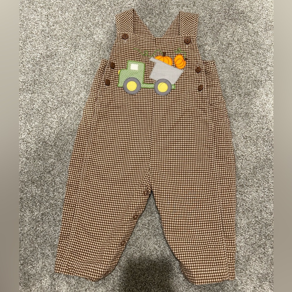 Pumpkin dump truck appliqué fall Overalls